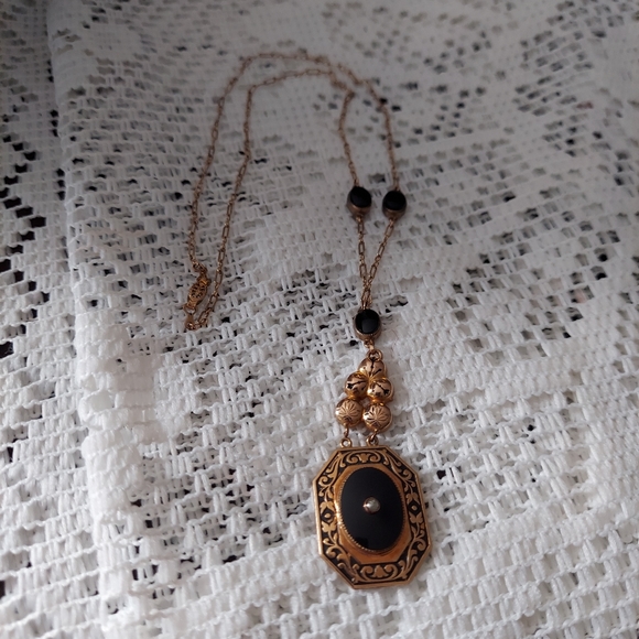 Rare Victorian Lavalier Black Onyx & Seed Pearl Necklace - Picture 2 of 12